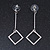 Long Crystal Geometric Dangle Earrings In Silver Tone Metal - 60mm Long - view 2