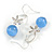Romantic Clear Crystal Flower with Blue Glass Ball Bead Drop Earrings In Silver Tone - 45mm Long - view 4