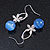 Romantic Clear Crystal Flower with Blue Glass Ball Bead Drop Earrings In Silver Tone - 45mm Long - view 5