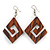 Trendy Dark Brown Square Wood 'Hook' Drop Earrings - 65mm Long - view 3