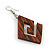 Trendy Dark Brown Square Wood 'Hook' Drop Earrings - 65mm Long - view 4