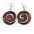 Trendy Dark Brown Wood 'Hook' Drop Earrings - 60mm Long - view 3