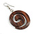 Trendy Dark Brown Wood 'Hook' Drop Earrings - 60mm Long - view 4