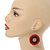 Cherry Red/ Brown Wood Bead Hoop Earrings - 65mm Long - view 2