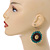 Teal Green/ Brown Wood Bead Hoop Earrings - 65mm Long - view 2