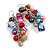 Multicoloured Glass Bead, Shell Nugget Cluster Dangle/ Drop Earrings In Silver Tone - 60mm Long - view 4