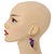 Purple Glass Bead, Shell Nugget Cluster Dangle/ Drop Earrings In Silver Tone - 60mm Long - view 2