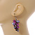 Purple Glass Bead, Shell Nugget Cluster Dangle/ Drop Earrings In Silver Tone - 60mm Long - view 3