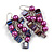 Purple Glass Bead, Shell Nugget Cluster Dangle/ Drop Earrings In Silver Tone - 60mm Long - view 4