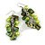 Salad Green Glass Bead, Forest Green Shell Nugget Cluster Dangle/ Drop Earrings In Silver Tone - 60mm Long - view 4