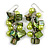 Salad Green Glass Bead, Forest Green Shell Nugget Cluster Dangle/ Drop Earrings In Silver Tone - 60mm Long