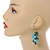 Light Blue Glass Bead, Shell Nugget Cluster Dangle/ Drop Earrings In Silver Tone - 60mm Long - view 3