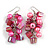 Pink Glass Bead, Shell Nugget Cluster Dangle/ Drop Earrings In Silver Tone - 60mm Long - view 3