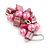 Pink Glass Bead, Shell Nugget Cluster Dangle/ Drop Earrings In Silver Tone - 60mm Long - view 4