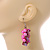 Pink Glass Bead, Shell Nugget Cluster Dangle/ Drop Earrings In Silver Tone - 60mm Long - view 5