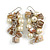 Cream Glass Bead, Antique White Shell Nugget Cluster Dangle/ Drop Earrings In Silver Tone - 60mm Long - view 1