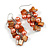 Peach Glass Bead, Burnt Orange Shell Nugget Cluster Dangle/ Drop Earrings In Silver Tone - 60mm Long - view 2