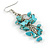 Turquoise Nugget Stone Cluster Drop/ Dangle Earrings In Silver Tone - 60mm L - view 5
