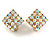 AB Crystal Square Clip On Earrings In Gold Tone Metal - 15mm Wide