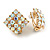 AB Crystal Square Clip On Earrings In Gold Tone Metal - 15mm Wide - view 2