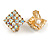 AB Crystal Square Clip On Earrings In Gold Tone Metal - 15mm Wide - view 3