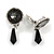 Vintage Inspired Textured Dim Grey Crystal with Black Dangle Clip On Earrings In Aged Silver Tone Metal - 45mm L - view 3
