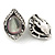 Vintage Inspired Leaf Shape Crystal with Cat Eye Clip On Earrings In Aged Silver Tone - 25mm Tall - view 3