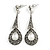 Vintage Inspired Marcasite Teardrop Crystal Drop Earrings In Aged Silver Tone (Hematite Crystals) - 55m L