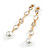 Stunning Clear Crystal White Faux Pearl Long Linear Drop Earrings In Gold Tone - 70mm L - view 4