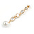 Stunning Clear Crystal White Faux Pearl Long Linear Drop Earrings In Gold Tone - 70mm L - view 5