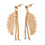 Gold Tone Feather and Chains Drop Earrings - 7cm Tall - view 2