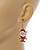 Christmas Santa Claus Red/ White Enamel Drop Earrings In Gold Tone - 50mm Tall - view 3