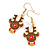 Christmas Reindeer Brown/ Red/ Yellow Enamel Drop Earrings In Gold Tone - 45mm Tall