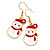 Christmas Snowman Red/ White Enamel Drop Earrings In Gold Tone - 45mm Tall - view 2