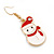 Christmas Snowman Red/ White Enamel Drop Earrings In Gold Tone - 45mm Tall - view 3