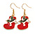 Christmas Stocking Red/ White/ Green Enamel Drop Earrings In Gold Tone - 40mm Tall