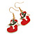 Christmas Stocking Red/ White/ Green Enamel Drop Earrings In Gold Tone - 40mm Tall - view 2