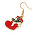 Christmas Stocking Red/ White/ Green Enamel Drop Earrings In Gold Tone - 40mm Tall - view 3