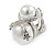 Statement Double Faux Pearl Crystal Clip On Earrings In Silver Tone - 25mm Tall - view 3