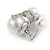 Statement Double Faux Pearl Crystal Clip On Earrings In Silver Tone - 25mm Tall - view 4