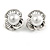 Vintage Inspired 3 Petal Floral Faux Pearl Clip On Earrings In Aged Silver Tone - 20mm - view 2