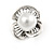 Vintage Inspired 3 Petal Floral Faux Pearl Clip On Earrings In Aged Silver Tone - 20mm - view 3