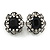 Vintage Inspired Square Black/ Clear Crystal Clip On Earrings In Aged Silver Tone - 20mm Tall