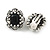 Vintage Inspired Square Black/ Clear Crystal Clip On Earrings In Aged Silver Tone - 20mm Tall - view 3