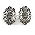 Vintage Inspired Hematite Crystal Ornate Clip on Earrings IN Aged Silver Tone - 27mm Tall