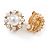 Gold Tone White Faux Pearl Crystal Floral Clip On Earrings - 18mm - view 3