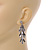 Vintage Inspired Triple Leaf Textured Crystal Drop Earrings In Aged Silver Tone - 55mm Tall - view 3