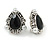 Vintage Inspired Teardrop Black Glass, Clear Crystal, Pearl Clip On Earrings In Aged Silver Tone - 25mm Tall - view 2