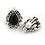 Vintage Inspired Teardrop Black Glass, Clear Crystal, Pearl Clip On Earrings In Aged Silver Tone - 25mm Tall - view 3