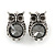 Vintage Inspired Grey Crystal Owl Clip On Earrings In Aged Silver Tone Metal - 22mm Tall - view 2